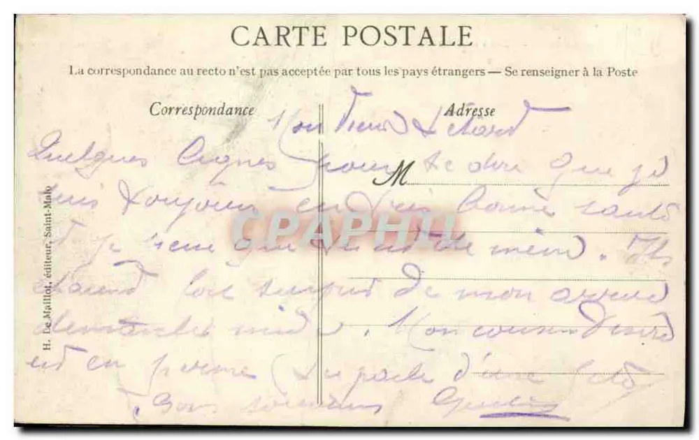 St-Lunaire - O Hotel de Paris — H. De Maillot, editor - Verso
