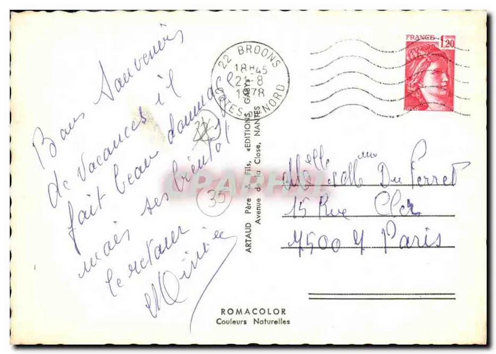 Saint Méen le Grand — Lembrete — Edições Artaud & Fils, Nantes - Verso
