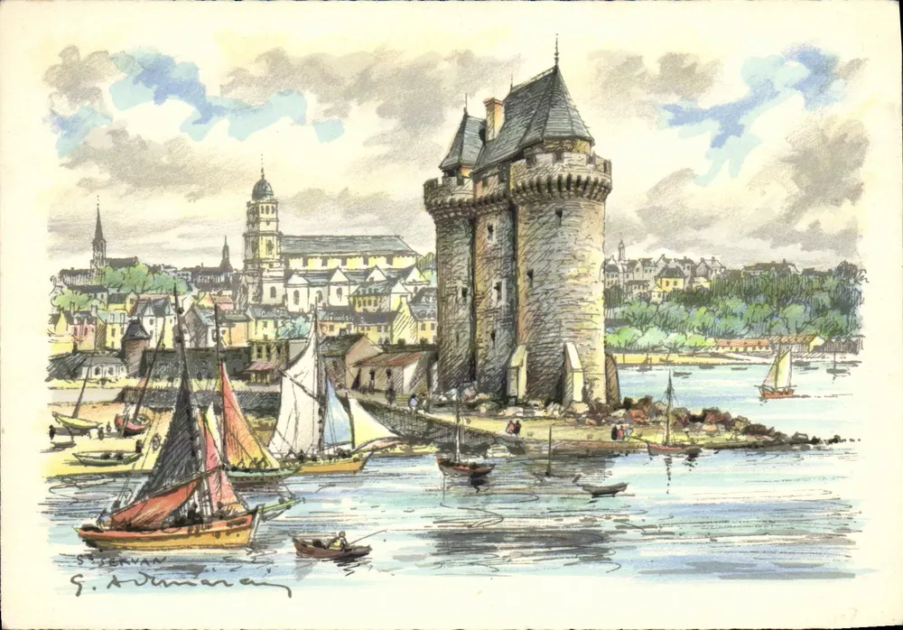 Saint-Servan — A Torre da Porta e o Porto — G. A. Dumaney - Frente