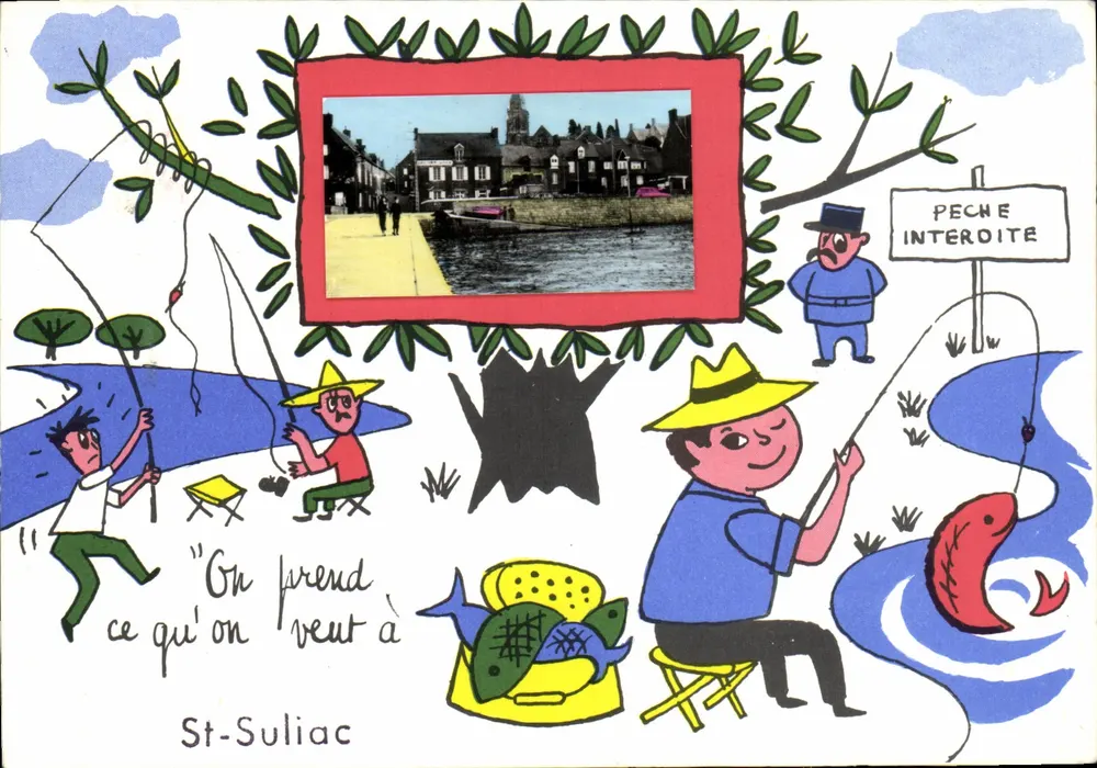 St-Suliac — Pesca proibida — desenho animado com foto de ilustração - Frente