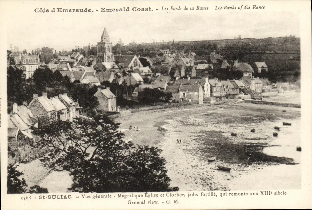 St-Suliac — Visão geral — Igreja e Sinagoga, outrora fortificada, remontando ao século XIII — G. M. — n° 3568 - Frente