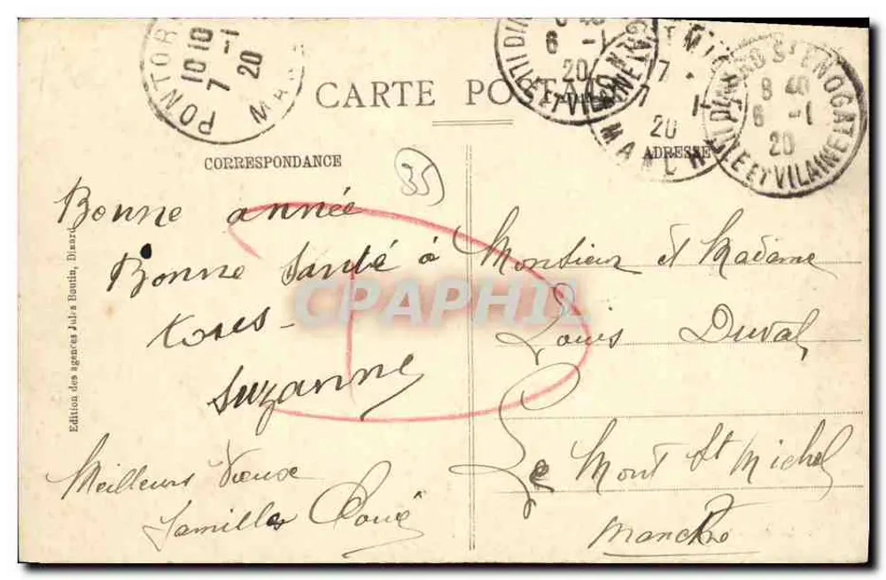 St-Suliac - Vista geral — a bordo das Vedettes Dinardaises — Edição das agências Jules & Bantin, Dinard - Verso