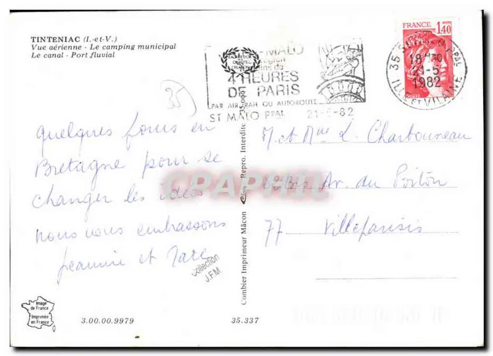 Tinteniac (Ille-et-Vilaine) — Luftbild des kommunalen Campingplatzes und des Kanals — Verlag Ching - Rückseite