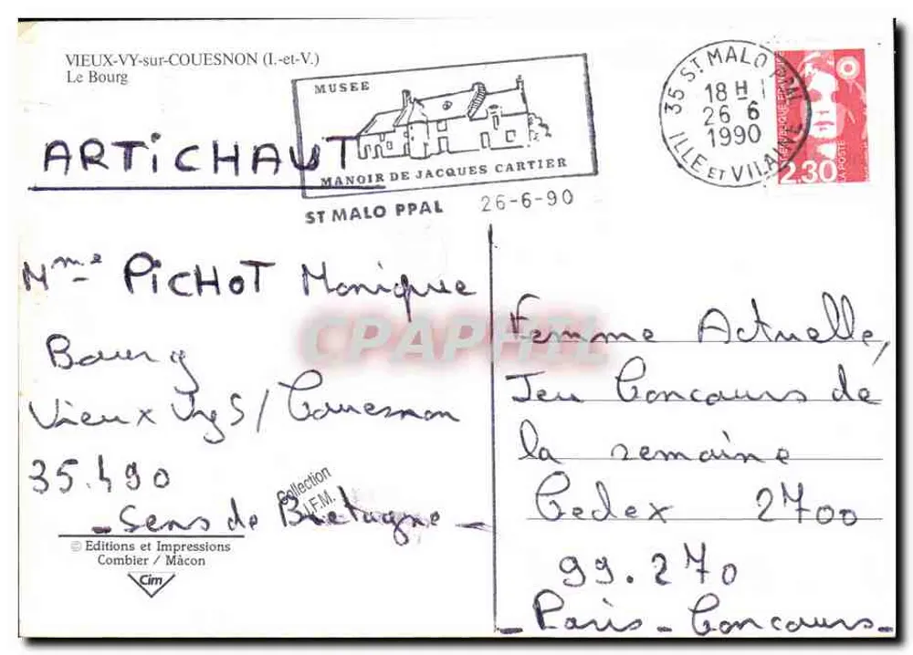 Vieux-Vy-sur-Couesnon — vista aérea do vilarejo e de sua igreja — Éditions et Impressions Combier / Macon - Verso