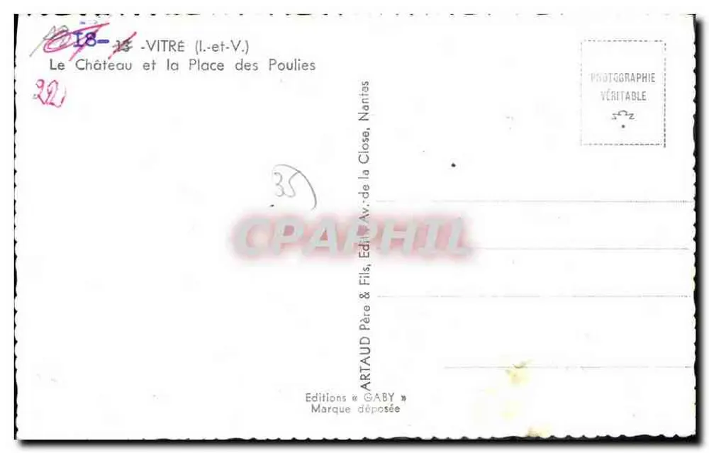 Schloss und Place des Poulies — Vitré (Ille-et-Vilaine) — Éditions Gaby - Rückseite