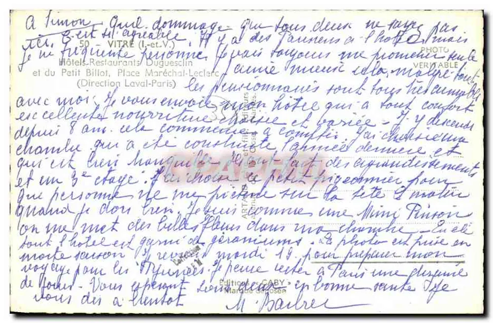Hotel Duguesclin und Hotel du Petit Billot — Vitre (Loir-et-Cher) — Edition Gaby - Rückseite