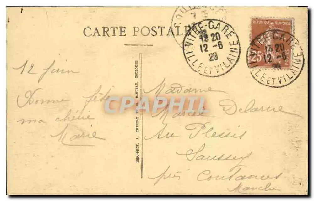 Castelo dos Rochors — Environs de Vitré (Ille-et-Vilaine) — Éditeur A. Thép-Sudz, n°36 - Verso