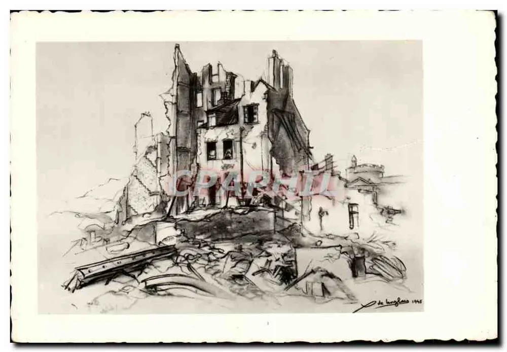 Ruínas de um edifício — desenho de de Lorglano 1945 — Edição MESNY Rennes - Frente