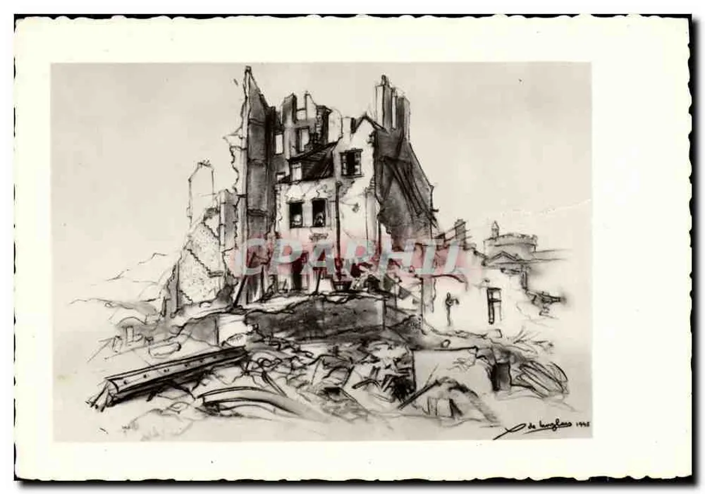 Ruínas de um edifício — desenho — de Lucgèro 1945 - Frente