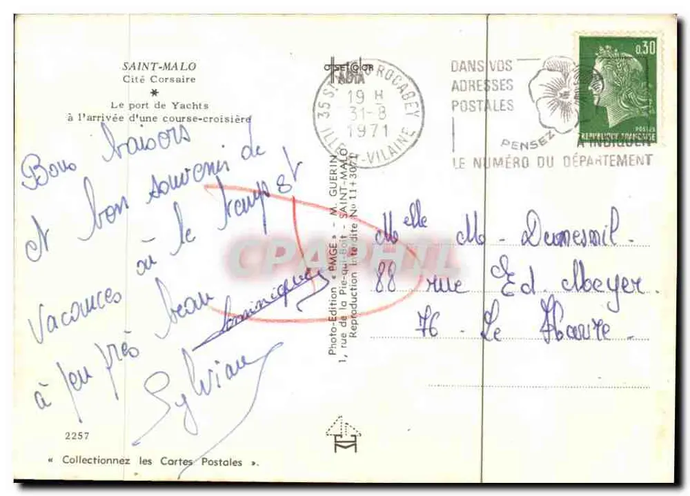 Saint-Malo — Piratenstadt bei Ankunft einer Kreuzfahrt — Emge Edition, Nr. 2257 - Rückseite