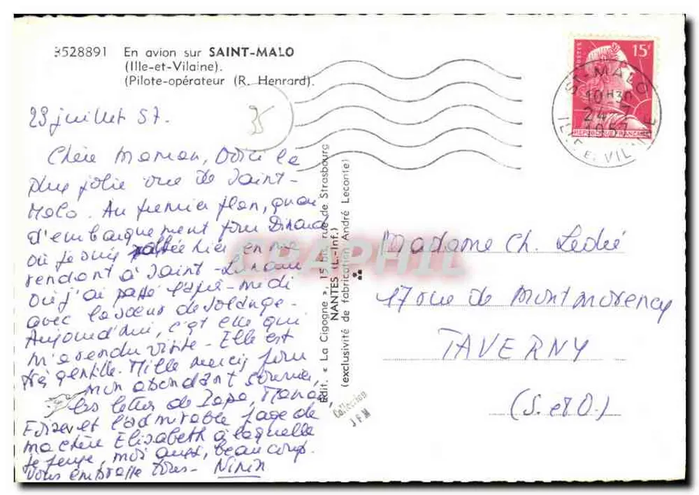 Saint-Malo — vista aérea — La Cigogne, edição Nantes - Verso