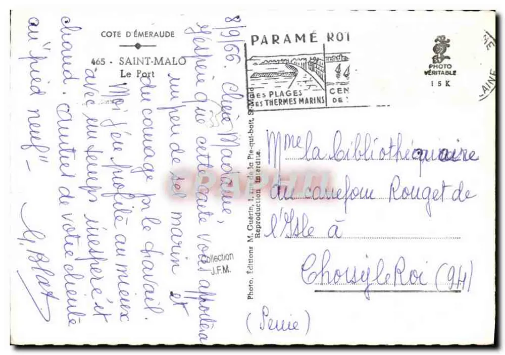 Porto de Saint-Malo — vista dos barcos e do forte — Editor Paramé Roi, n° 465 - Verso