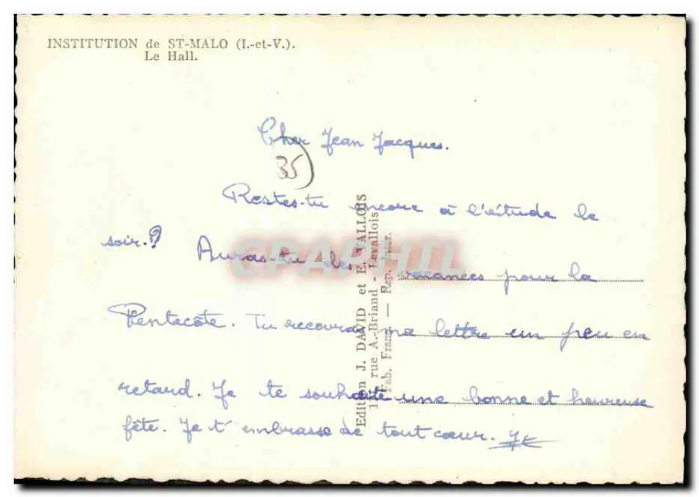 Instituição de St-Malo (I.-et-V.) — O Salão — Edição J. DAVID e F. ALLIOLS - Verso