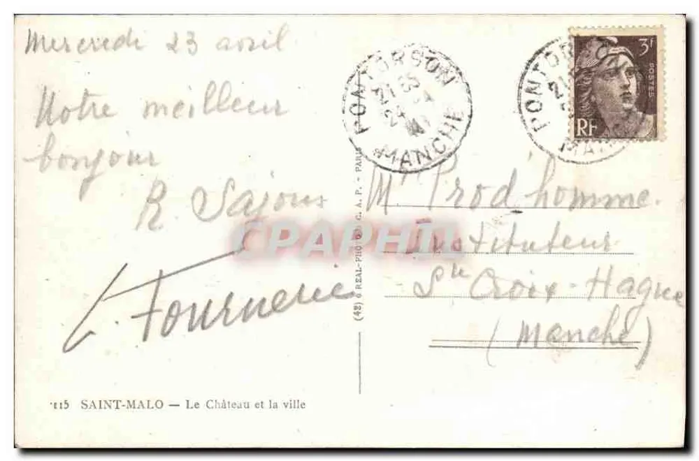 Saint-Malo — O Castelo e a cidade — editor R. Sajous, n°115 - Verso