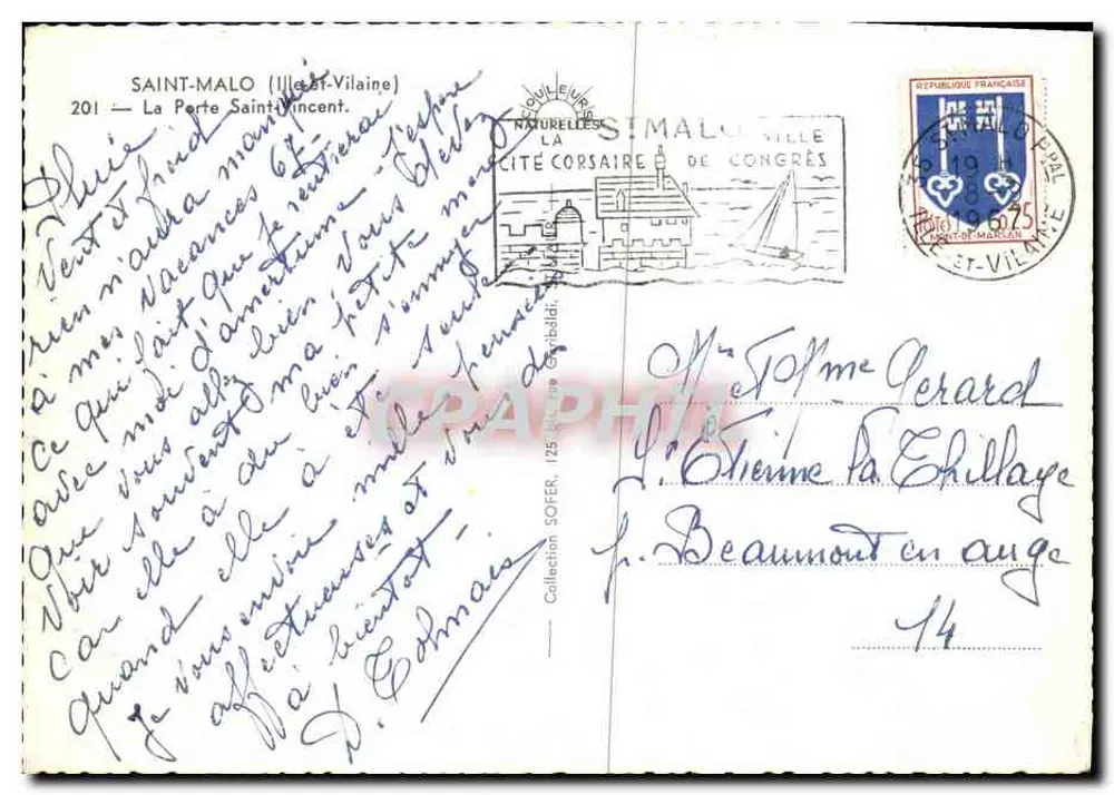 Porta Saint-Vincent — Saint-Malo (Ille-et-Vilaine) — Editora: SOFFER, n°201 - Verso