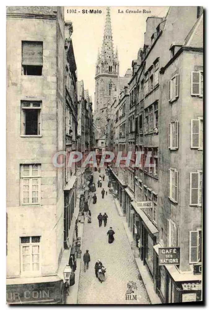 St-Malo - La Grande-Rue — vista della cattedrale — H. Le Malliot, editore - Recto