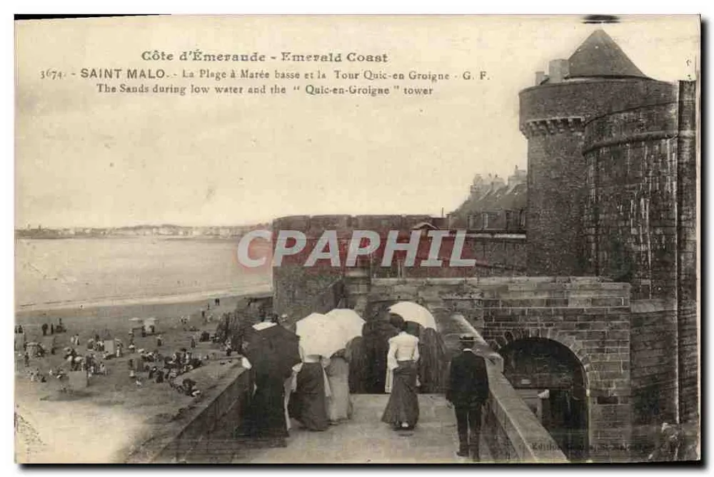 Saint-Malo - Die Strandpromenade bei Ebbe und die Turm Quic-en-Groigne - G.F. - Vorderseite