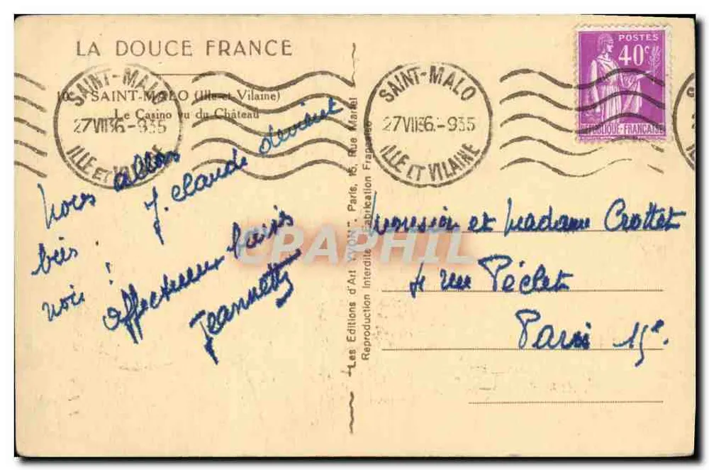 Das Casino des Schlosses — Saint-Malo (Ille-et-Vilaine) — Les Éditions d'Art - Rückseite