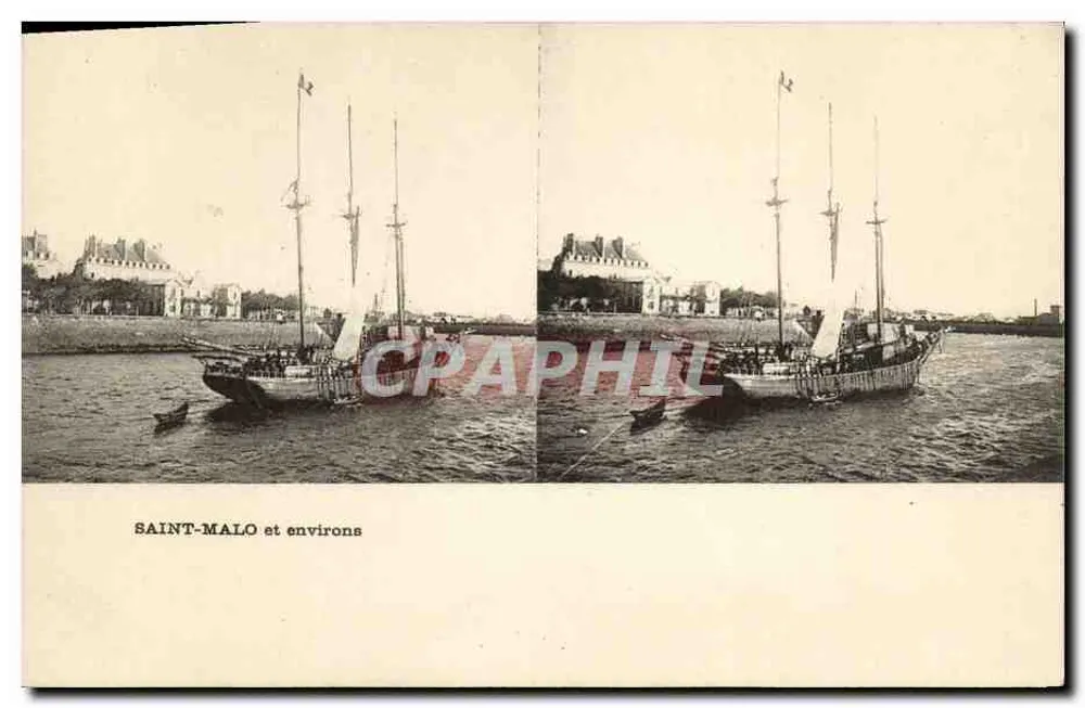 Saint-Malo und Umgebung — Ansicht des Hafens mit einem Segelschiff — Verlag unbekannt - Vorderseite