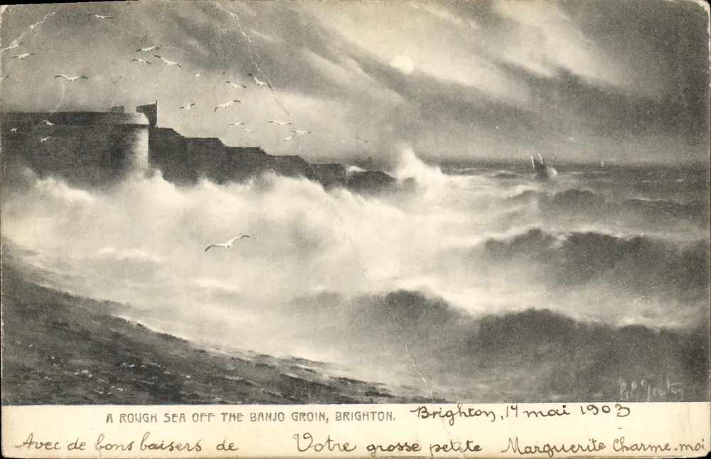 Mer agitée près du Banjo Groyne — Brighton — éditeur B.P. Newton, n° de série non visible - Vorderseite
