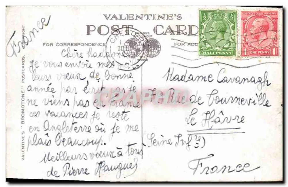 Catedral de Chester — vista externa — Valentine's Postcards n° 5967 - Verso