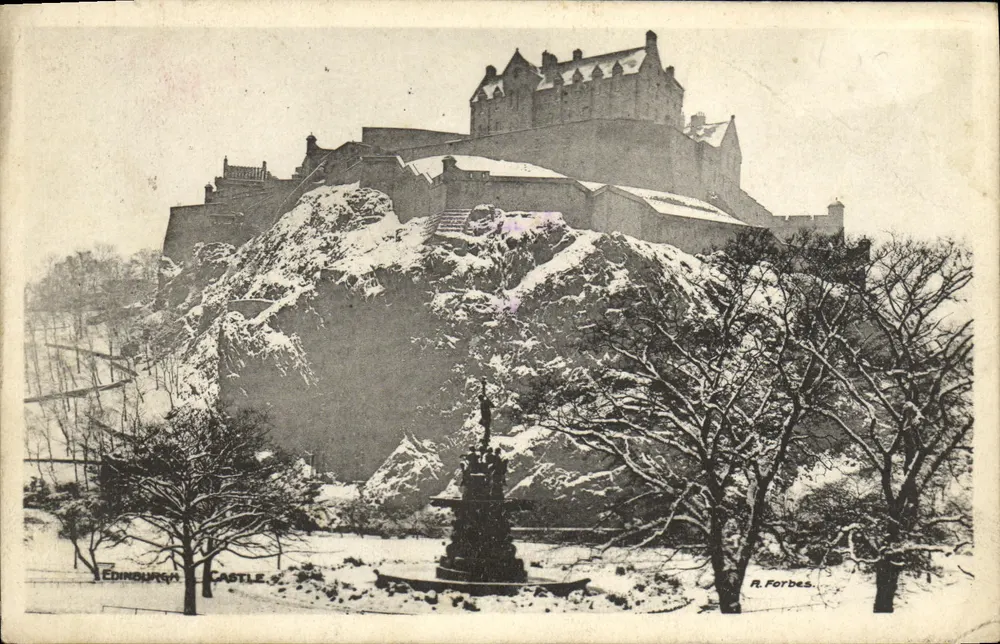 Castelo de Edimburgo — vista invernal nevada — R. Forbes - Frente