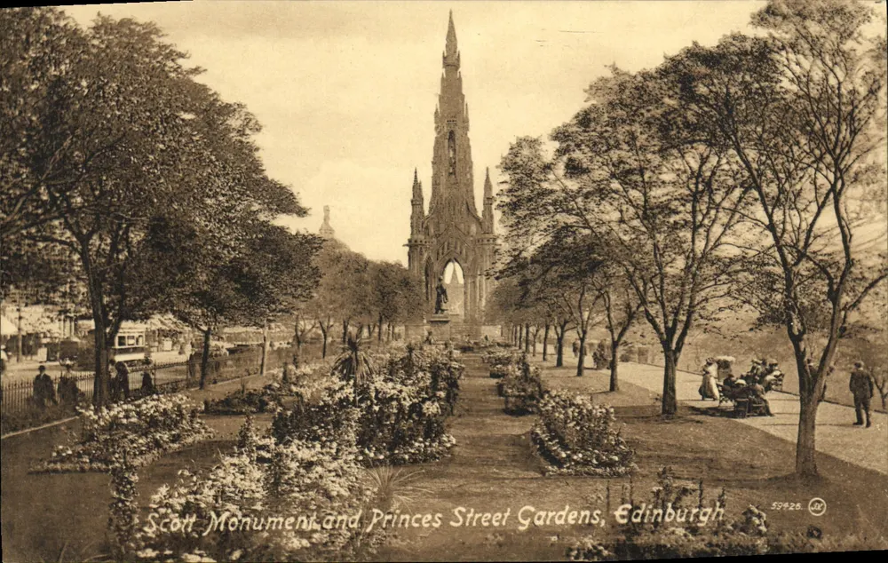 Scott Monument und Princes Street Gardens, Edinburgh — Valentine's Series Nr. 50426 - Vorderseite