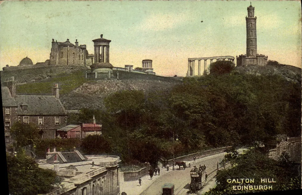 Calton Hill — vista panorâmica dos monumentos — The Art Publishing Company Glasgow - Frente