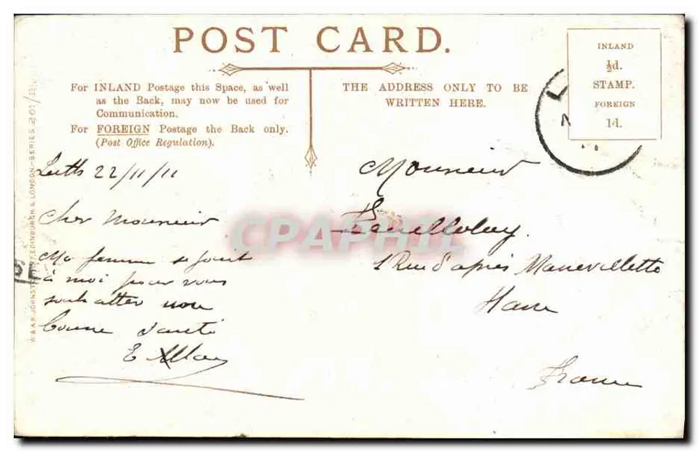 Holyrood Palace und Arthur's Seat, Edinburgh — W. R. Johnston & London, Serie 205 - Rückseite