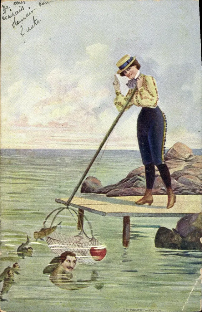 Frau, die mit einem Netz fischt — TH BAUER — Serie 4286-1 - Vorderseite