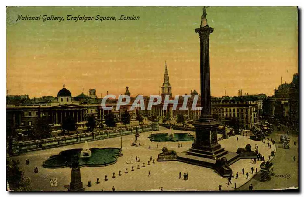 National Gallery, Trafalgar Square, London — Panoramablick mit Nelsonsäule — Verlag Valentine's Skiff - Vorderseite