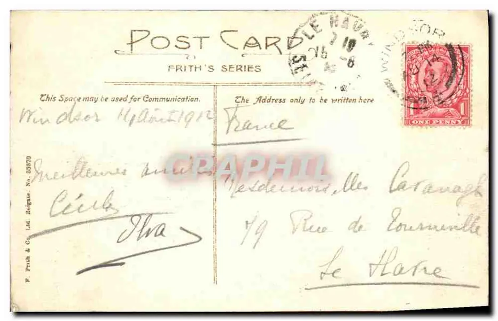 Castelo de Windsor e Ponte — Série Frith — P. Frith & Co. Ltd. Boğaz, No. 83570 - Verso