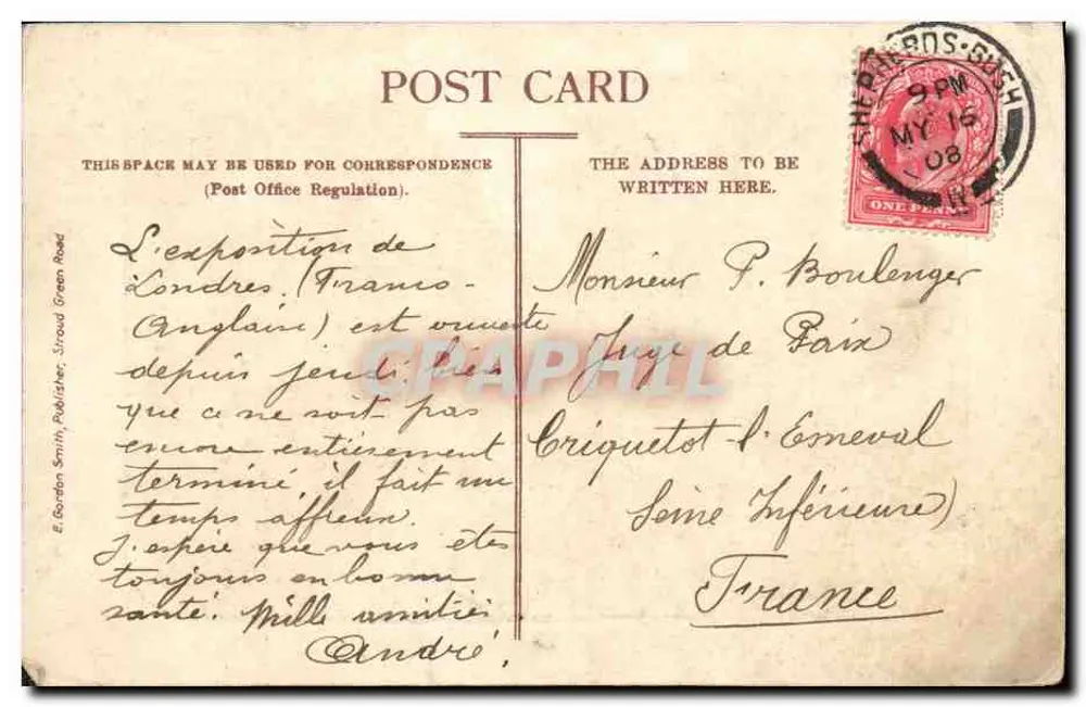 Staple Inn, Holborn, Londres — édifice à colombages — E. Gordon Smith, Publisher, Stroud Green Road - Verso