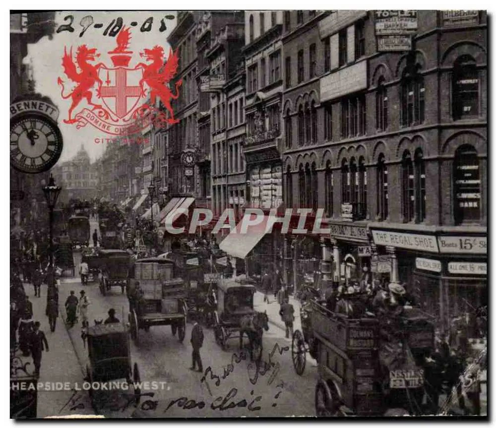 Heapside olhando para o oeste — Escritório Dominion, Cidade de Londres — Bennett & Co. (número de série não visível) - Frente