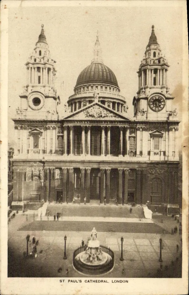 Catedral de São Paulo, Londres — vista frontal com fonte — editor W. Strüker Ltd - Frente