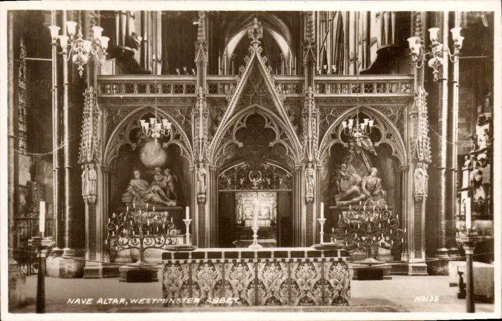 Altar da Nave, Abadia de Westminster — vista interna gótica — Valentine & Sons Ltd, n° H3135 - Frente