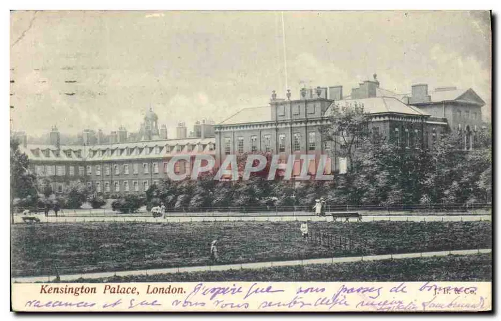 Palácio de Kensington, Londres — vista dos seus jardins — editor não identificado - Frente