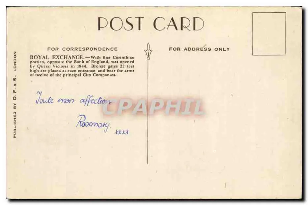 The Royal Exchange, Londres — editor D. F. & S. Ltd. - Verso