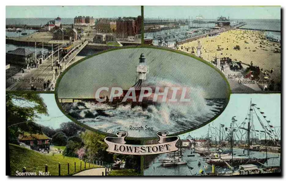 Lowestoft — vue panoramique du port, du phare et des plages — éditeur Sparrows Nest - Vorderseite