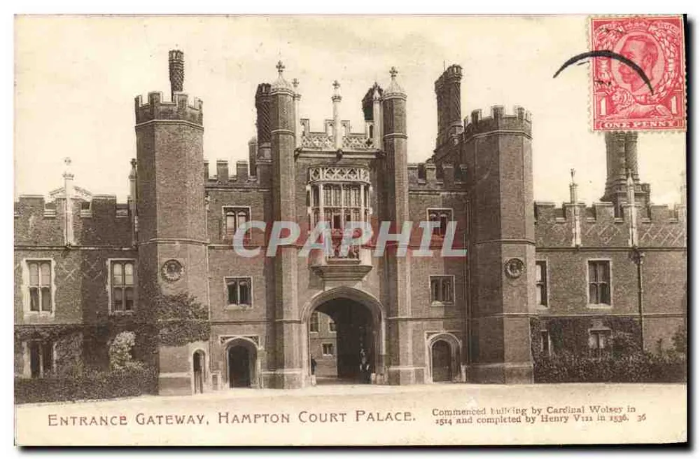 Eingangstor, Hampton Court Palace — begonnen vom Kardinal Wolsey im Jahr 1514 und vollendet von Heinrich VIII im Jahr 1536 — Verlag Morland Series - Vorderseite