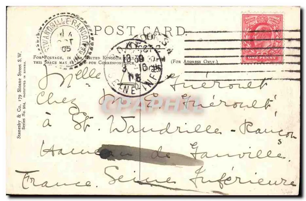 Hans Crescent — vue de la rue avec bâtiments victoriens — éditeur Staneby & Co. n° 604 - Verso