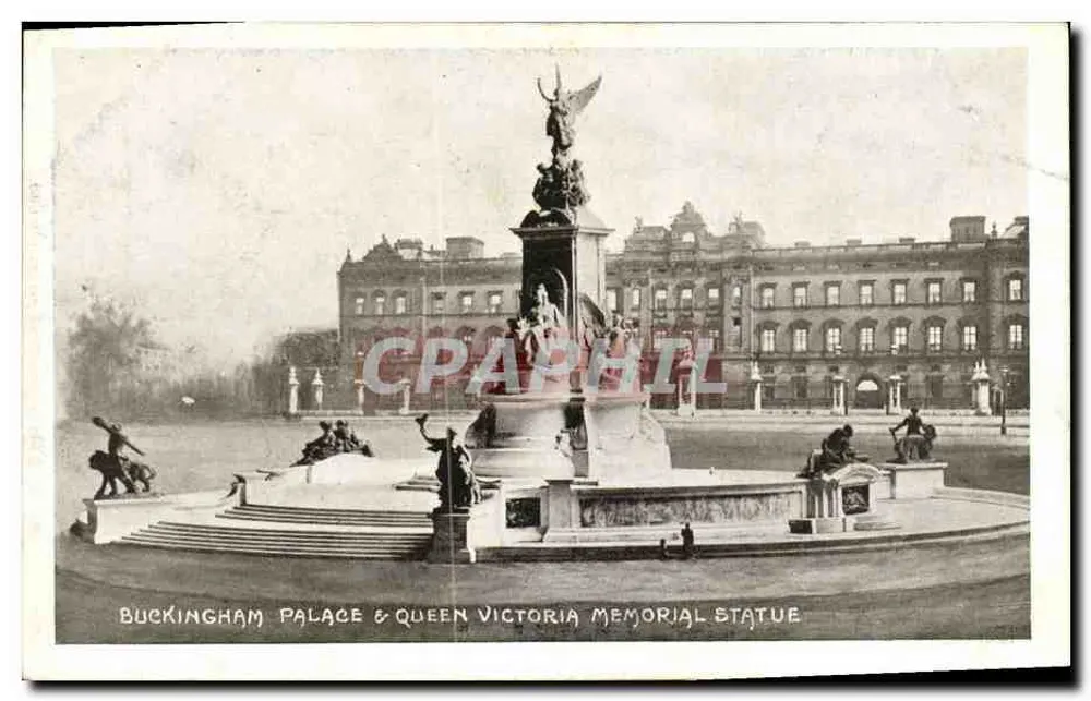 Buckingham Palace & Queen Victoria Gedenkstatue — Blick auf die monumentale Statue mit dem Palast im Hintergrund — Verlag unbekannt - Vorderseite