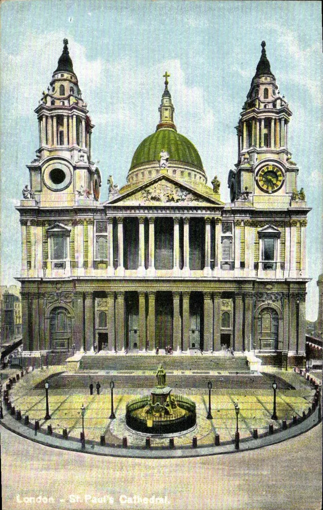 Londres - Catedral de São Paulo — vista frontal com fonte — impresso na Alemanha - Frente