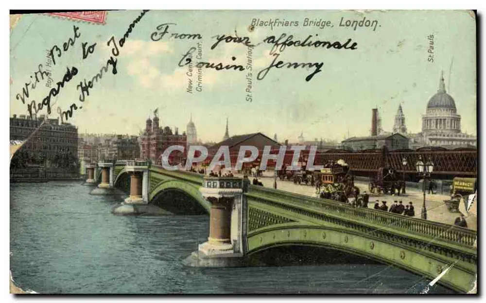 Blackfriars Bridge, Londres — vista com St Paul's — editor F. Hartmann's Real Glossy Series Co. n°71 - Frente