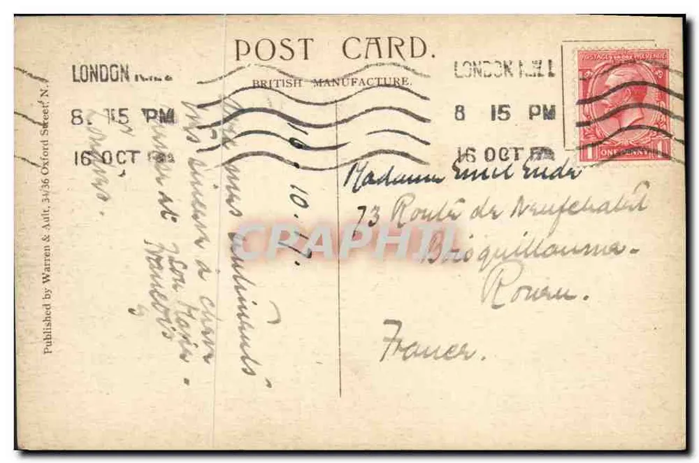 Entrada, Guildhall, Londres — editor Warren & Ault, n° 1252 - Verso