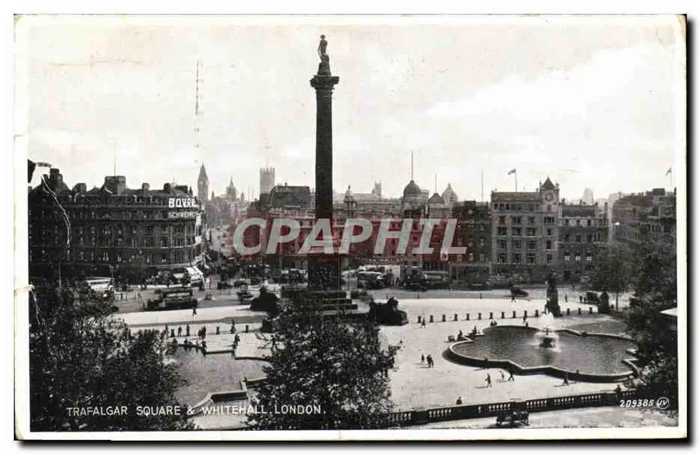 Trafalgar Square & Whitehall, Londres — editor Valentine's, n° 209385 - Frente