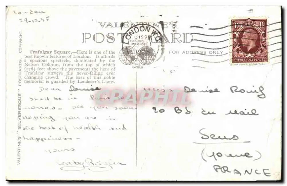 Trafalgar Square & Whitehall, Londres — editor Valentine's, n° 209385 - Verso