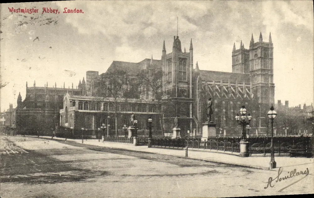 Westminster Abbey, Londen — uitzicht op de abdij en haar beelden — R. Souillars - Voorkant