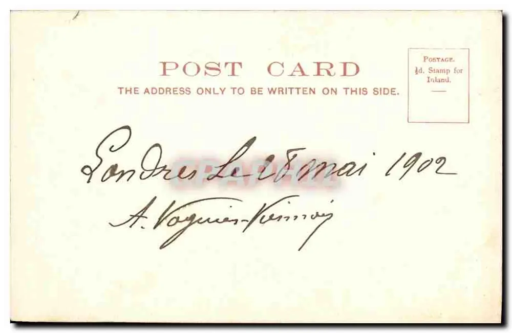 O Monumento — Londres — carta postal datada 1902 - Verso