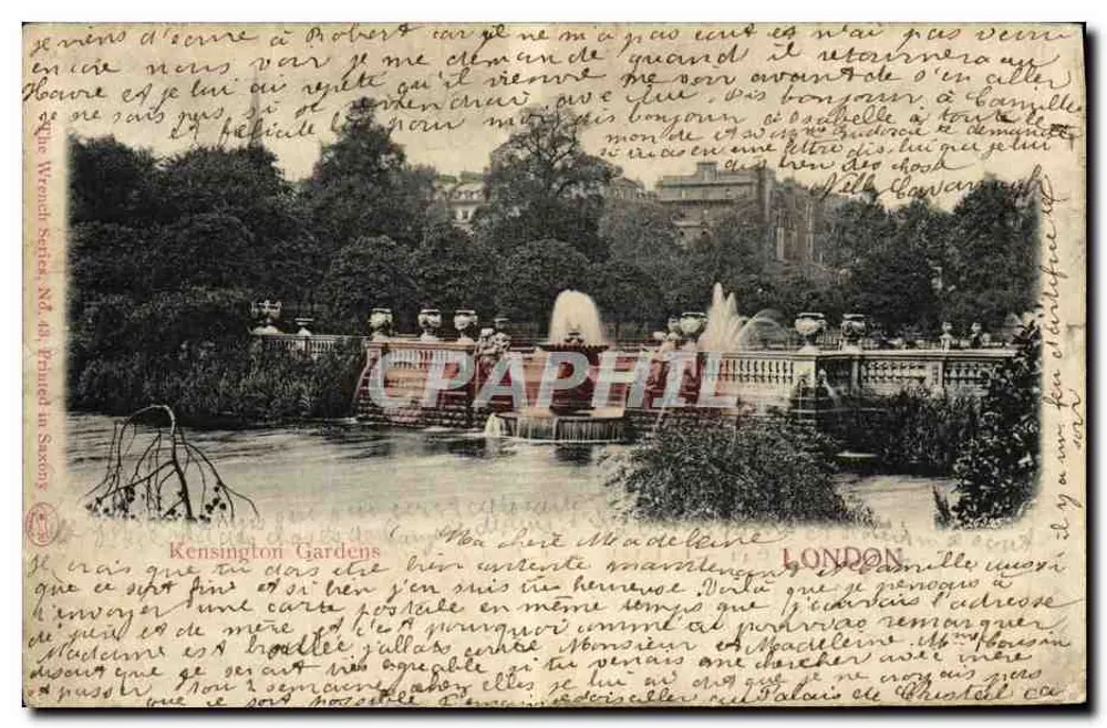 Giardini di Kensington — Londra — editore 'British Postcard Series No. 48, Stampato in Sassonia' - Recto